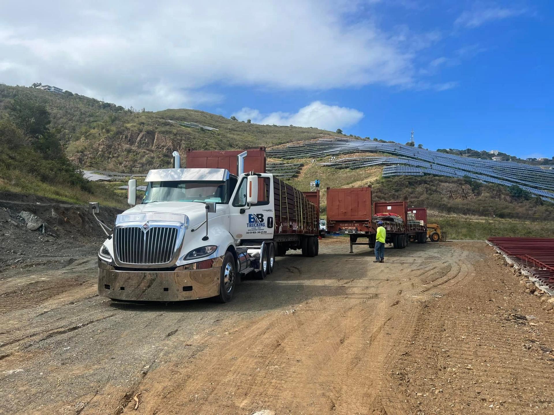 B&B Trucking hauling materials to a solar farm site
