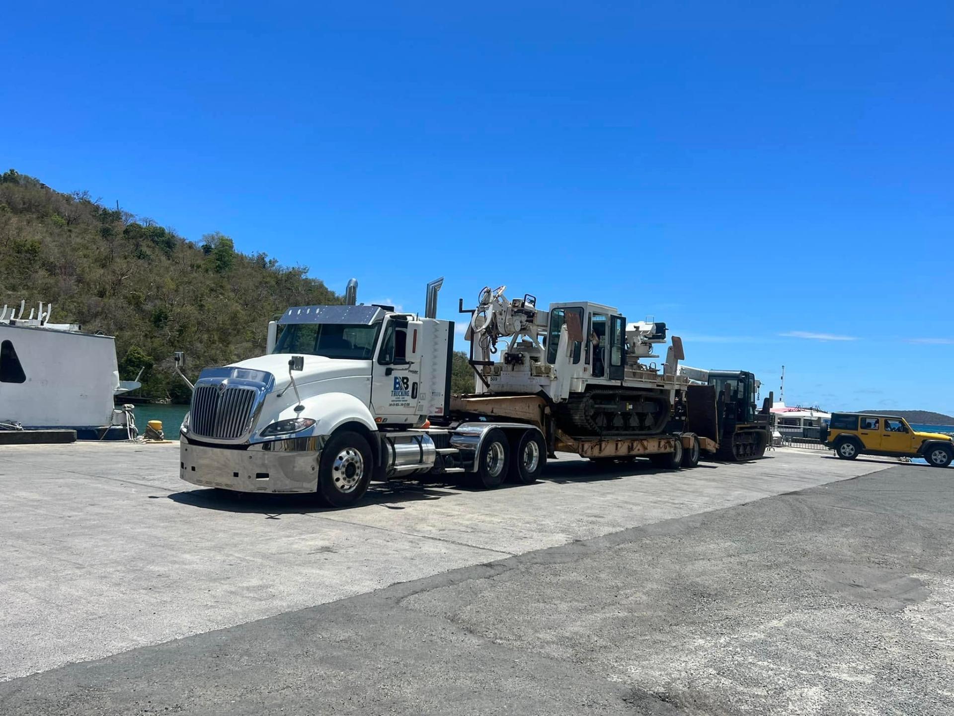 B&B Trucking transporting heavy drilling equipment at the port