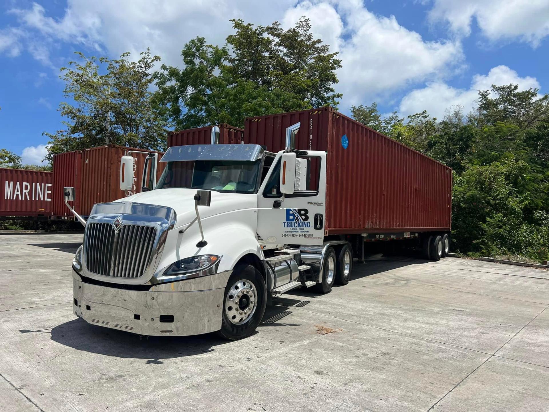 B&B Trucking flatbed with shipping container